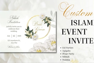 design elegant islamic invites for nikkah, walima and aqiqah