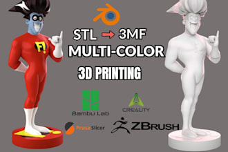 convert 2d to 3d model, color paint, split stl to 3mf bambu multicolor 3d sculpt