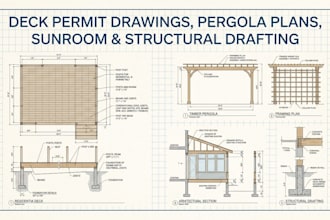 do deck permit drawings, pergola plans, sunroom structural drafting