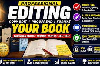 copy edit, proofread, format christian books, memoir, novels and selfhelp book