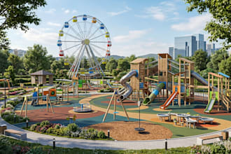 design realistic 3d amusement park, kids park, playground, play park, 3d render