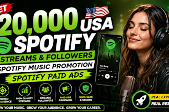 get 20,000 USA spotify stream followers spotify music promotion spotify paid ads