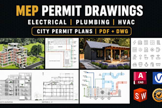 design city permit plan for electrical drawings, plumbing, hvac, mep in autocad