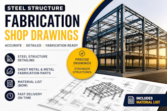 steel structure fabrication drawings, shop drawings and material takeoff autocad