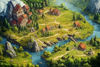 draw fantasy map illustration isometric map