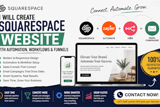 create squarespace website with automation, workflow, funnels and zapier, emails