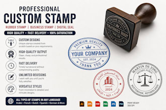 create custom rubber, realistic business stamp, digital seal design