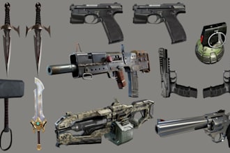 create 3d weapons, stylized props and 3d objects with texture