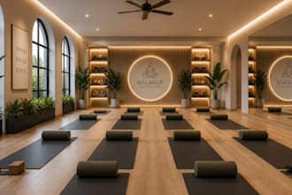 create 3d yoga apartment pilates studio design