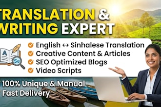 write professional and creative articles in sinhala and english