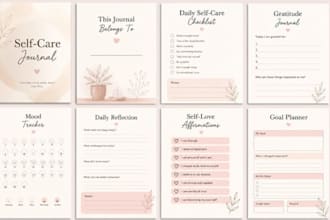 design aesthetic self care journal, gratitude journal and digital planner
