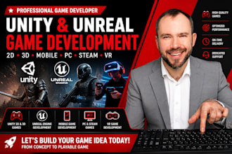create unity 2d, 3d unity mobile game development unreal engine for pc,steam,vr
