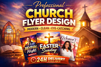 design a modern eye catching church flyer poster or social