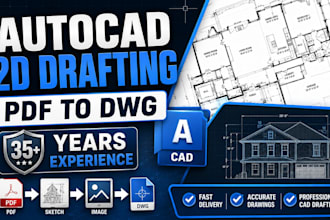 redraw floor plans and create professional autocad 2d drafting