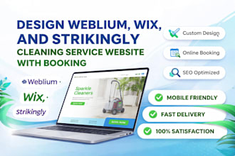design weblium, wix, and strikingly cleaning service website with booking