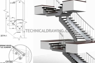 create detailed staircase and handrail shop drawings for fabrication