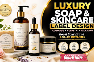 design luxury unique label for handmade, herbal, skincare soap, cosmetic wrap