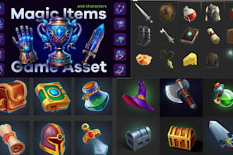 create 2d game icons, assets, props, skills, items UI for mobile and video games