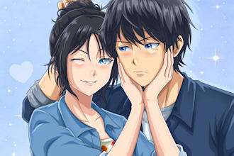 make couple anime style illustration