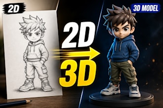 convert 2d image to 3d model stl file for 3d printing and realistic render