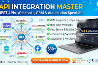 integrate rest API, webhook, CRM and third party apis
