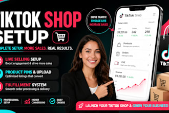 complete tiktok shop setup with live selling, product upload and automation