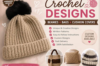 create unique crochet patterns,beanie hats ,bags and cushion