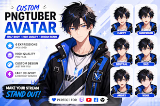 custom pngtuber avatar vtuber png with expressions for streaming