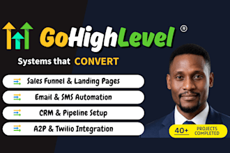 set up gohighlevel sales funnels, ghl automation, and a2p