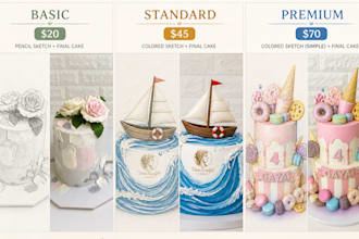 create luxury custom cake sketches and cake designs