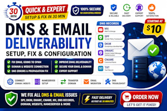 quickly setup,spf,dkim,dmarc, cname,mx, dns records, domain, website, nameserver