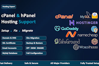 setup, fix and migrate cpanel, hpanel, domain, SSL, email and database