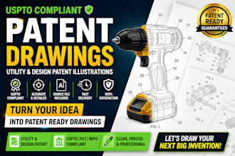 draw uspto patent drawings technical illustrations for utility and design patent
