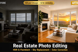 do real estate photo editing hdr, flambient, sky replacement