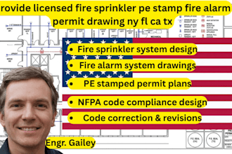 provide licensed fire sprinklers pe stamp fire alarm permit drawing ny fl ca tx