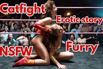 write nsfw erotic catfight, erotic wrestling, fantasy stories, fighting story