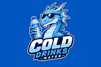 create cold drinks water dragon mascot logo design with unlimited review