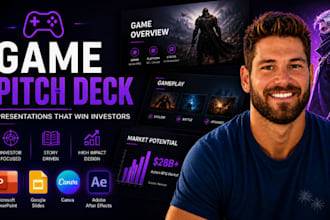gaming presentation, game pitch deck design, video game pitch deck expert, ppt
