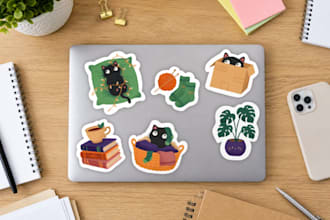 draw cute stickers, hand drawn designs for print