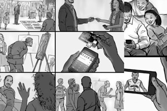 draw 25 frame  freestyle sketches storyboards for your story films in 24 hours