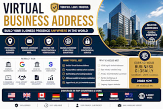 provide verified virtual business address or physical office address worldwide