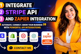 integrate stripe API, shopify API, twilio sms, openai API and zapier integration