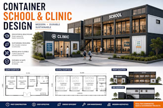 draw shipping container school clinic hospital modular building tiny home plan