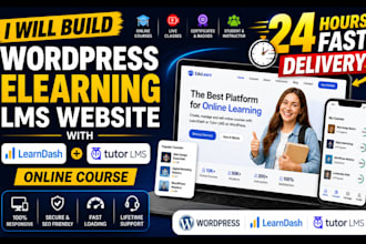 build wordpress elearning lms website with learndash tutor lms online courses