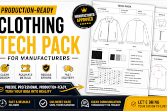 create a clothing tech pack and fashion tech pack for your apparel, cloth brand