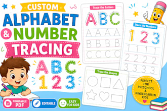 design custom alphabet and number tracing worksheets