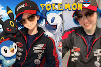 draw you as a pokemon trainer, pokemon pixel character, fakemon art sprite anime