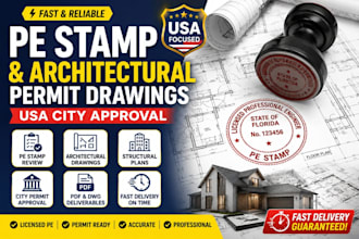 review and pe stamp architectural stamp and permit drawings USA city approval