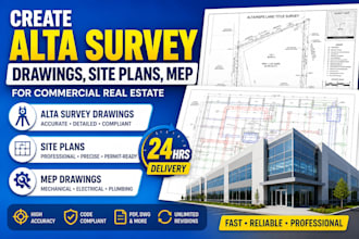create alta survey drawings site plans, mep, for commercial real estate in 24hrs