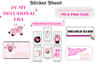 create pink aesthetic sticker sheet and png bundle